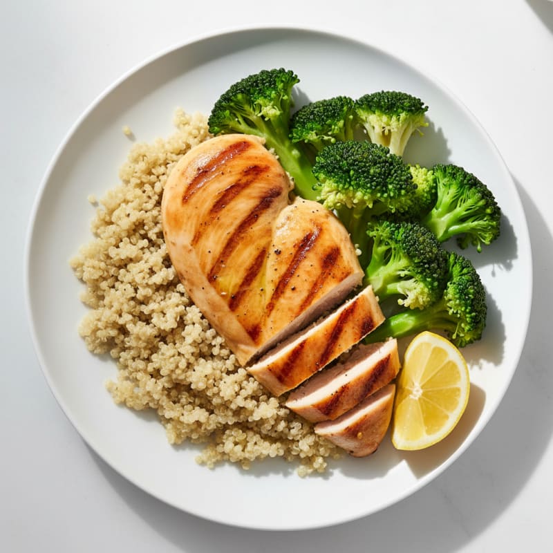 Grilled Chicken Breast with Quinoa and Steamed Broccoli