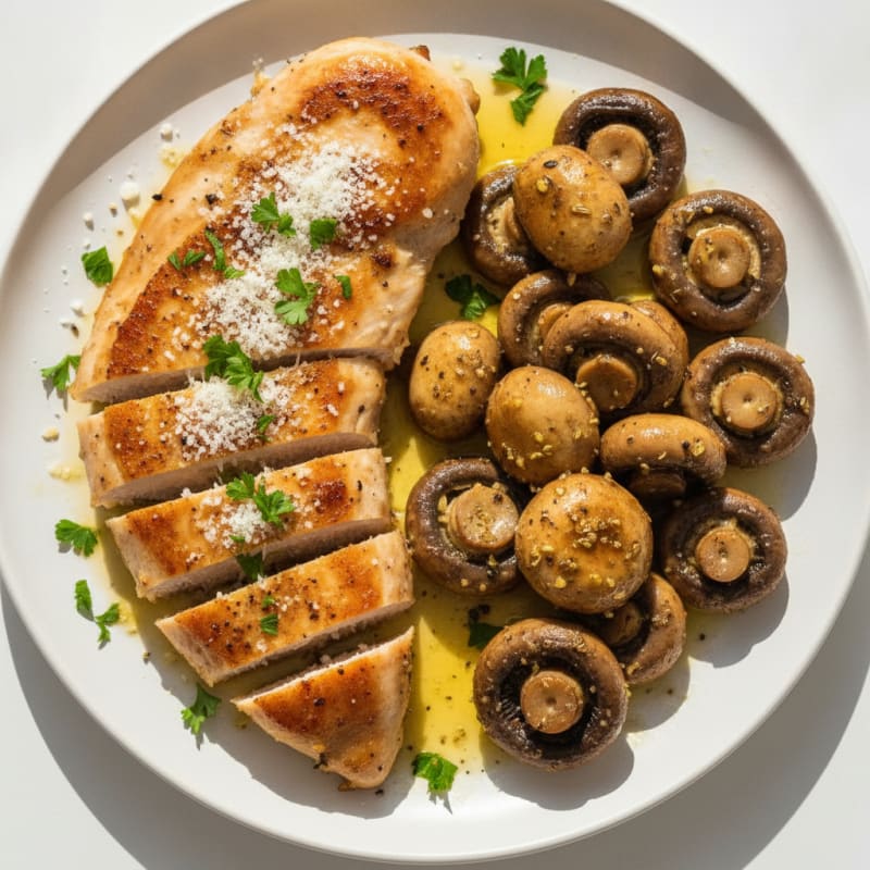 Garlic Butter Roasted Mushrooms with Herb Chicken