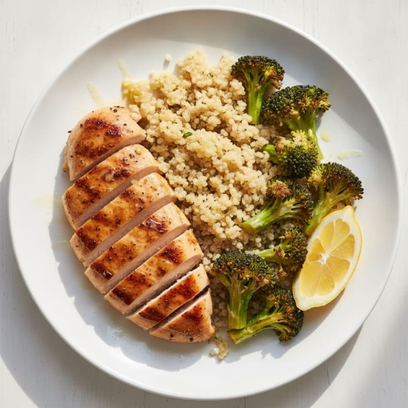 Grilled Chicken Breast with Quinoa and Roasted Broccoli
