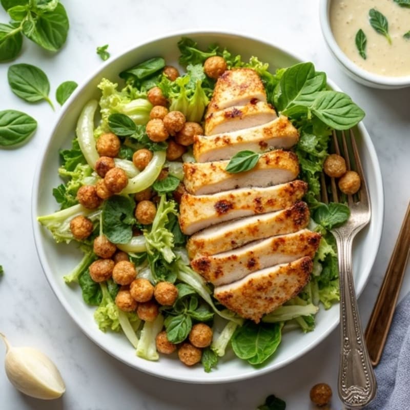 Herb-Grilled Chicken Caesar with Crispy Chickpea Croutons
