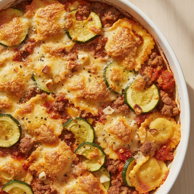 Beef and Cheese Ravioli Bake