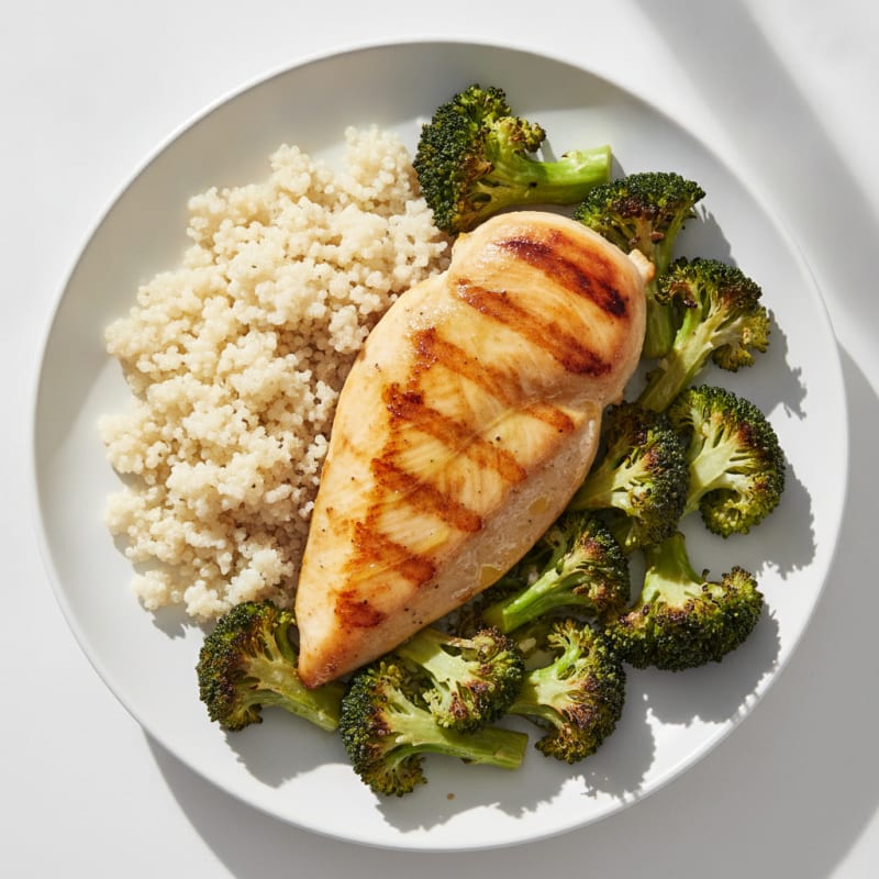 Grilled Chicken Breast with Quinoa and Roasted Broccoli
