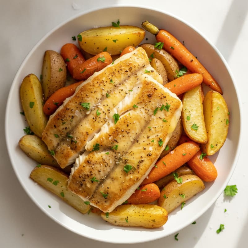 Lemon-Herb Tilapia with Roasted Root Vegetables