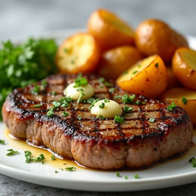 Herb-Garlic Butter Seared Steak with Roasted Baby Potatoes