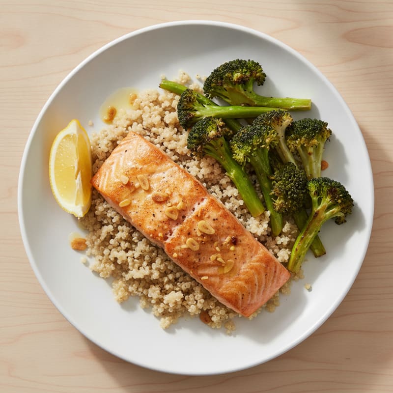 Seared Salmon with Roasted Broccoli and Quinoa
