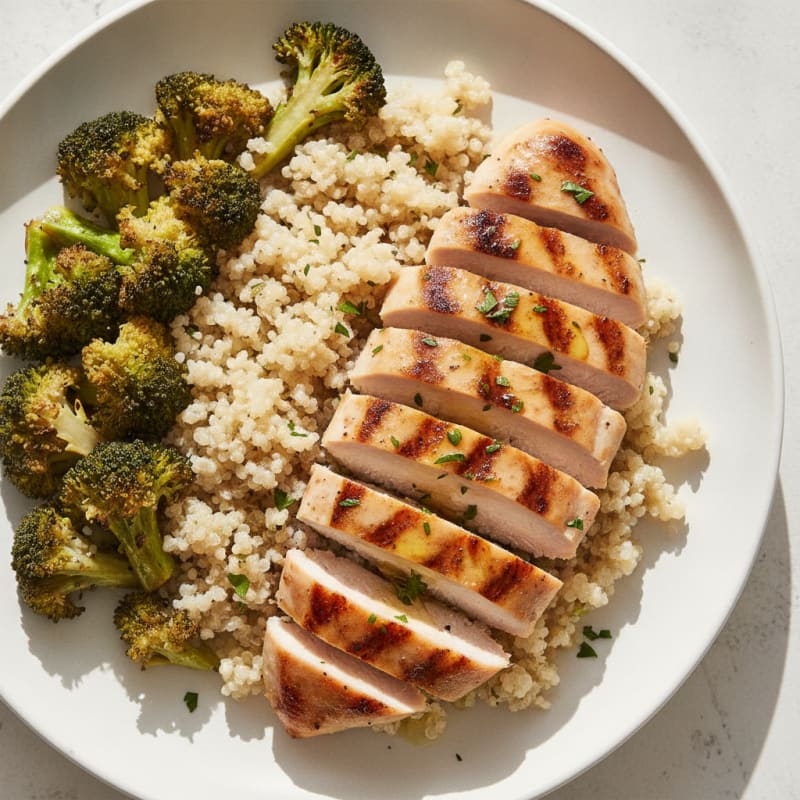 Grilled Chicken Breast with Quinoa and Roasted Broccoli