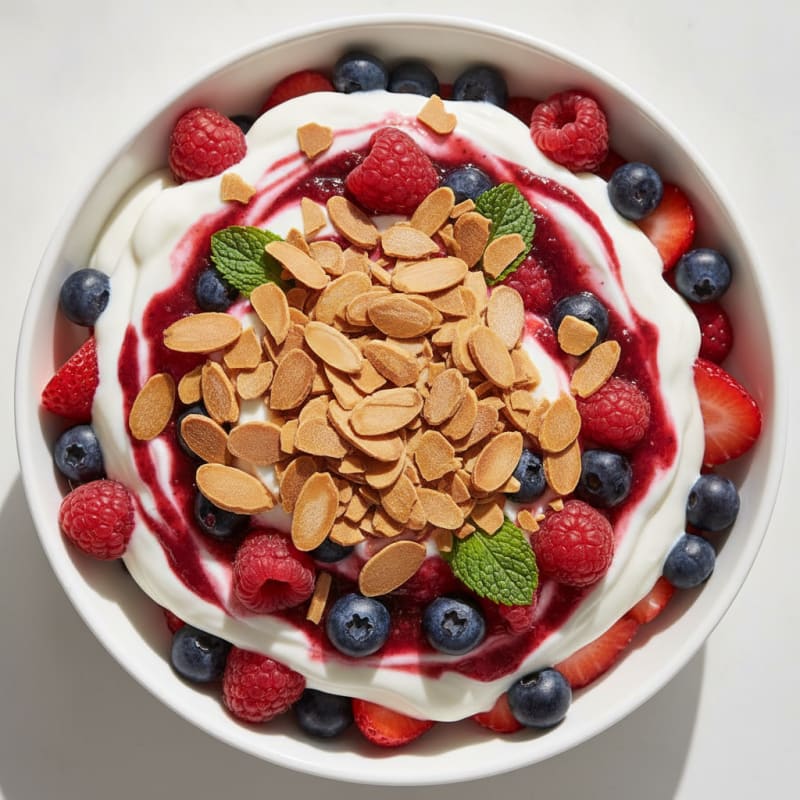 Greek Yogurt Protein Parfait with Mixed Berries and Almonds