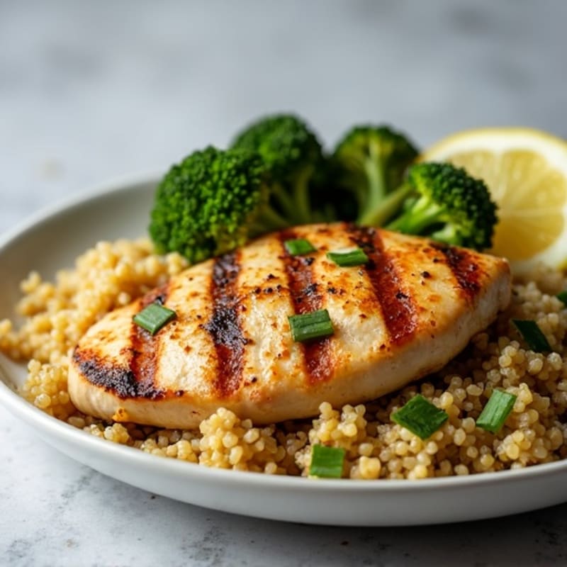 Grilled Chicken Breast with Quinoa and Roasted Broccoli