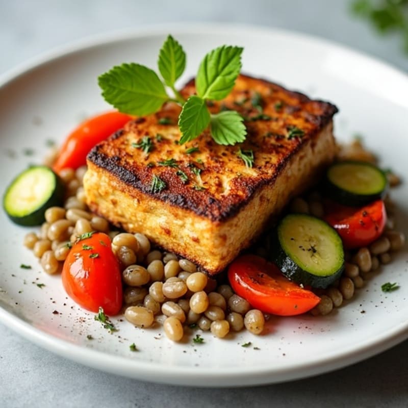 Herb-Roasted Tempeh with Lentil Vegetable Medley