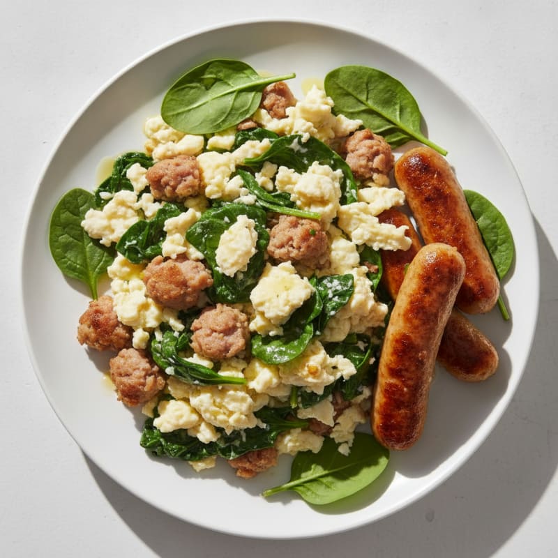 Scrambled Egg Whites with Turkey Sausage and Sautéed Spinach