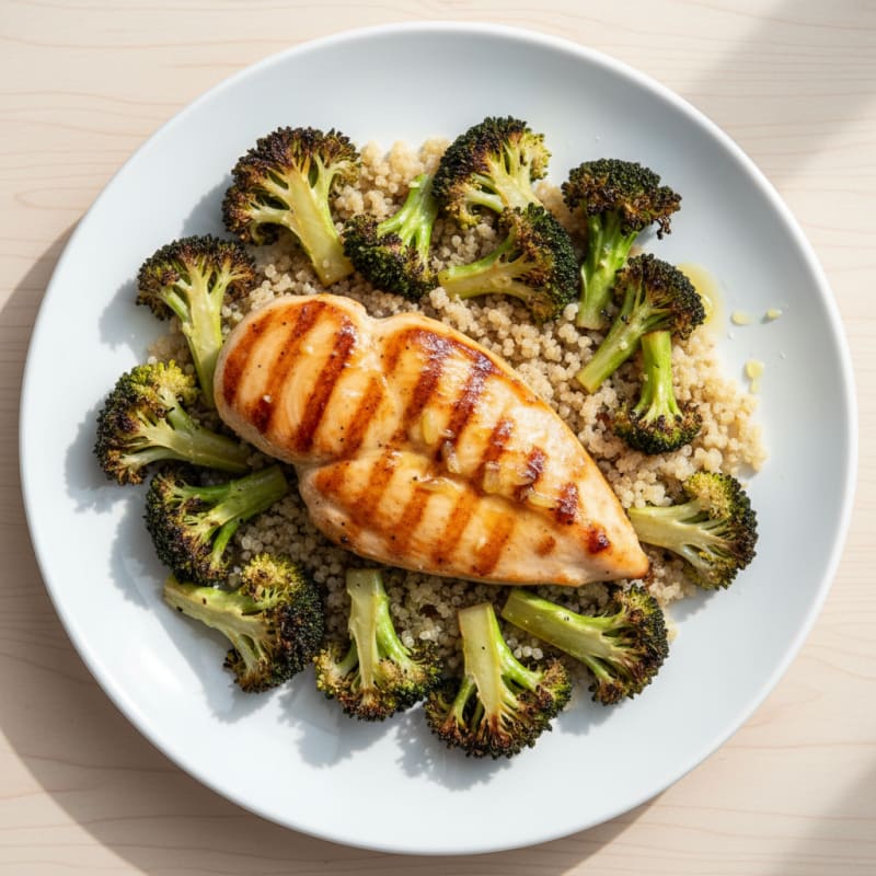 Grilled Chicken Breast with Quinoa and Roasted Broccoli