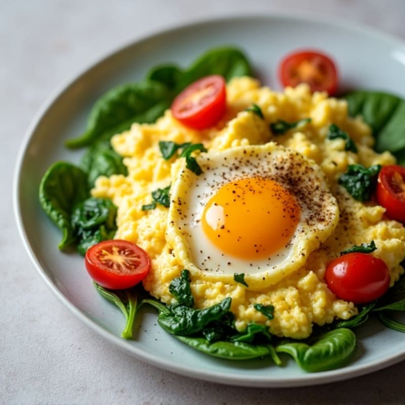 Fluffy Egg White Scramble with Fresh Spinach and Tomatoes