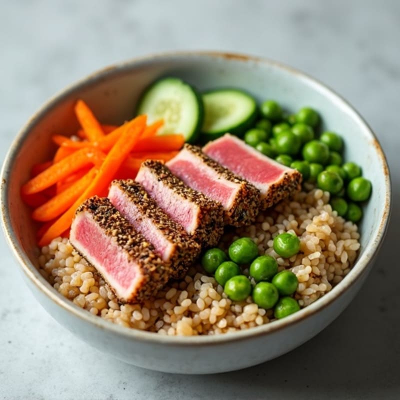Sesame-Crusted Tuna Rice Bowl with Fresh Vegetables