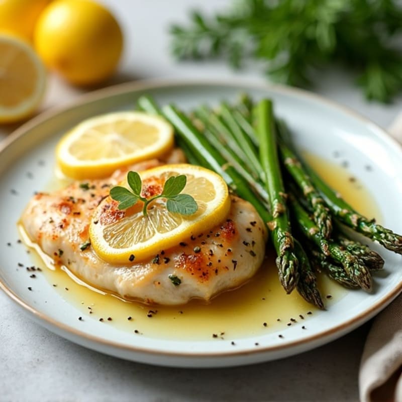 Lemon Garlic Pan-Seared Chicken with Roasted Asparagus