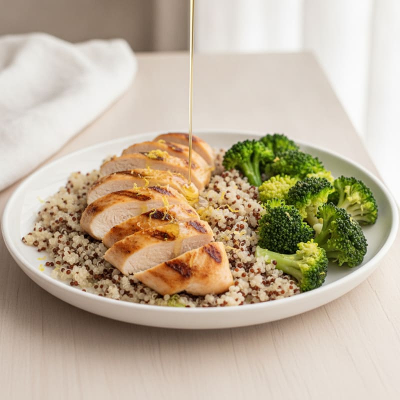 Grilled Chicken Breast with Quinoa and Steamed Broccoli