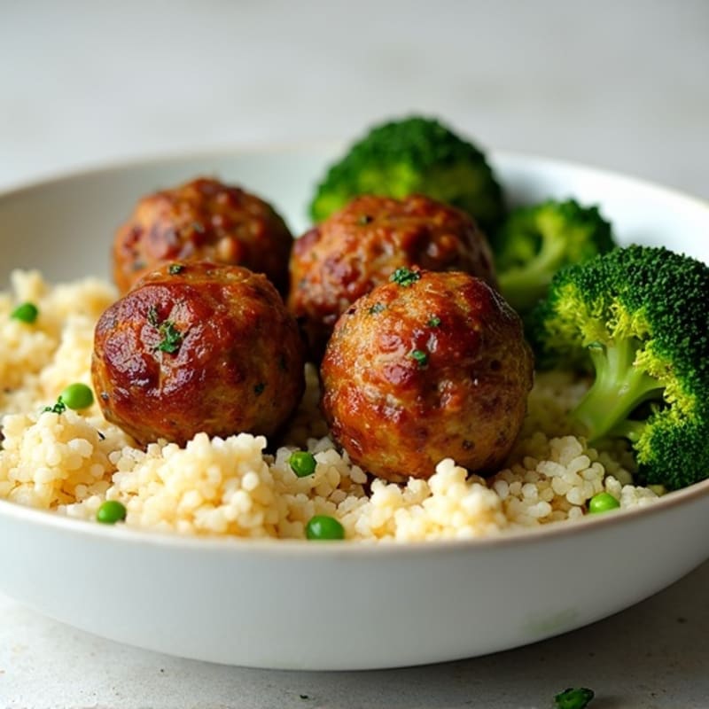 Lean Teriyaki Meatballs with Roasted Broccoli and Cauliflower Rice
