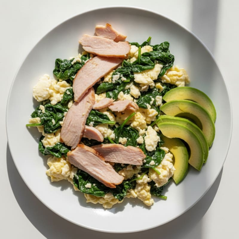 Egg White Scramble with Spinach and Smoked Turkey