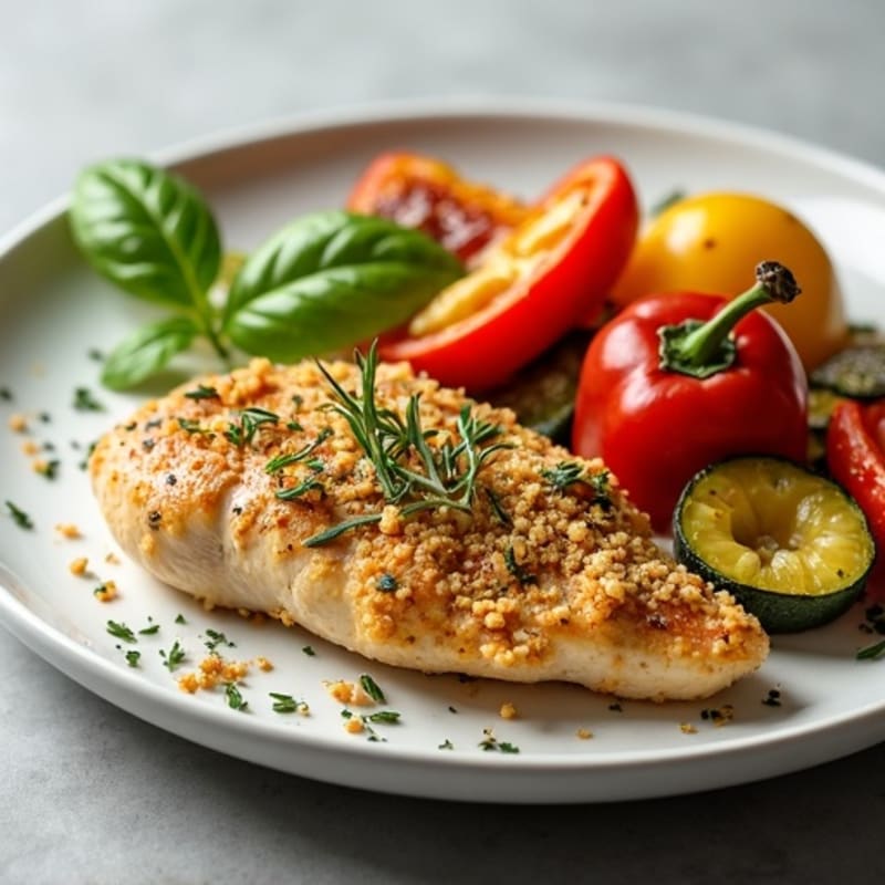 Herb-Crusted Pan Seared Chicken with Roasted Vegetables