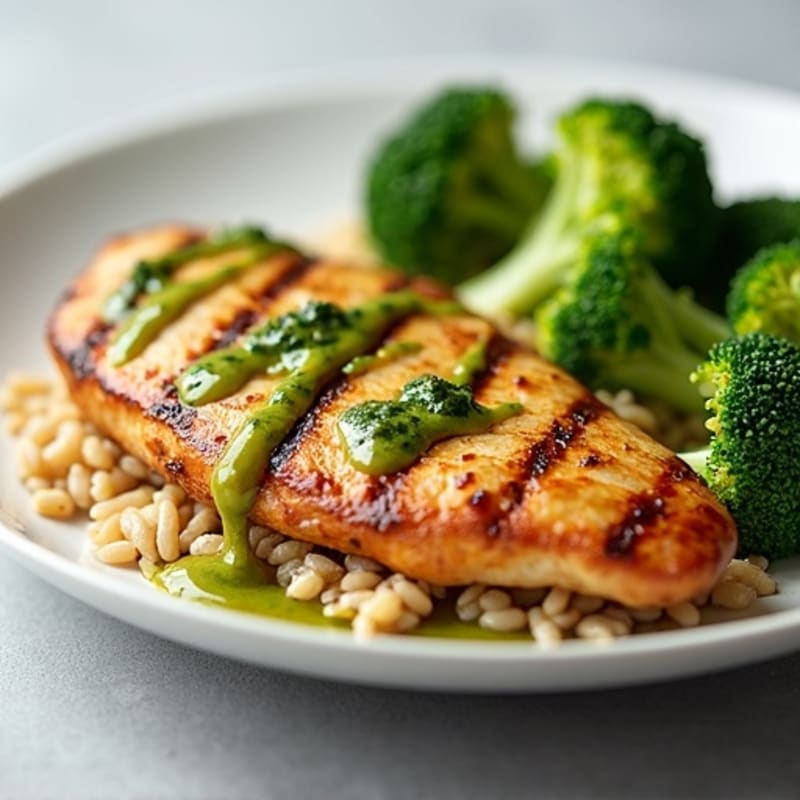 Grilled Chicken Breast with Brown Rice and Steamed Broccoli