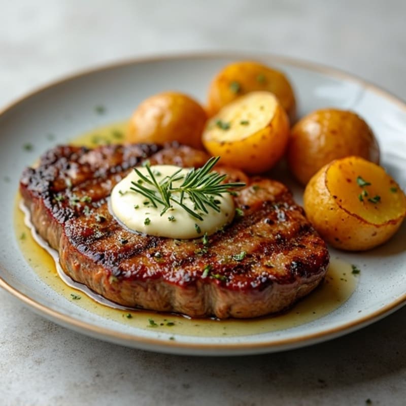 Herb-Garlic Butter Seared Steak with Roasted Baby Potatoes