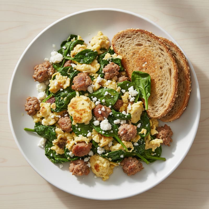 Egg White and Turkey Sausage Scramble with Spinach and Feta