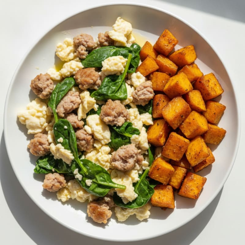 Egg White Scramble with Spinach and Turkey Sausage