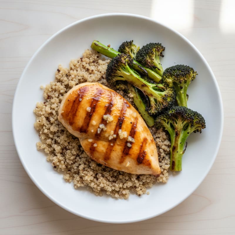 Grilled Chicken Breast with Roasted Broccoli and Quinoa