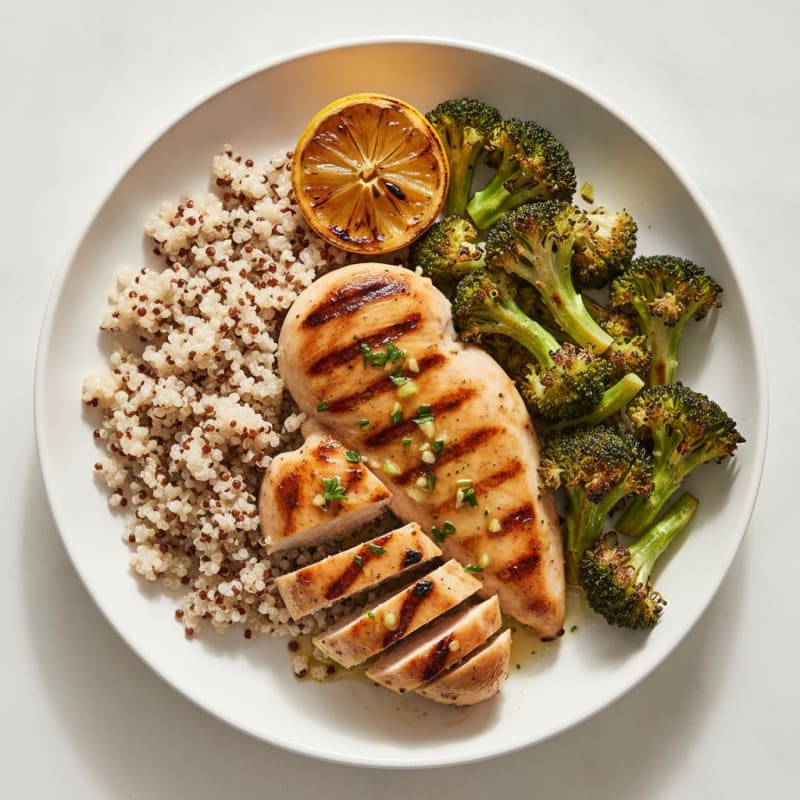 Grilled Chicken Breast with Quinoa and Roasted Broccoli