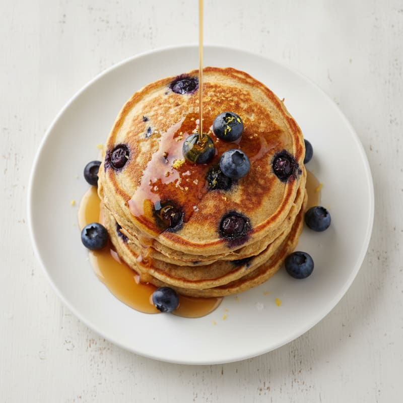 Blueberry Ricotta Pancakes with Maple Syrup