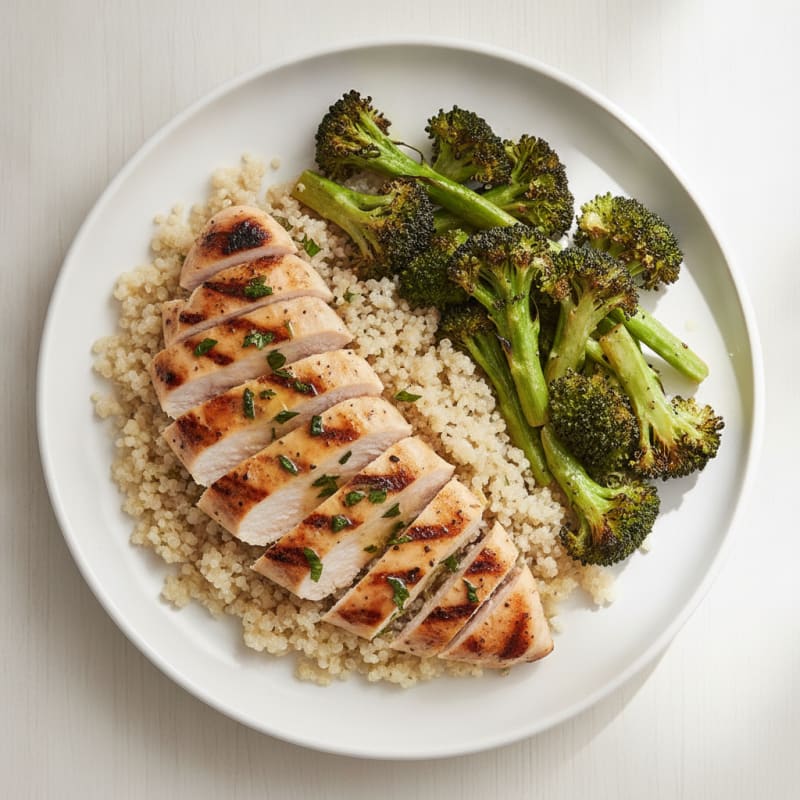 Grilled Chicken Breast with Quinoa and Roasted Broccoli