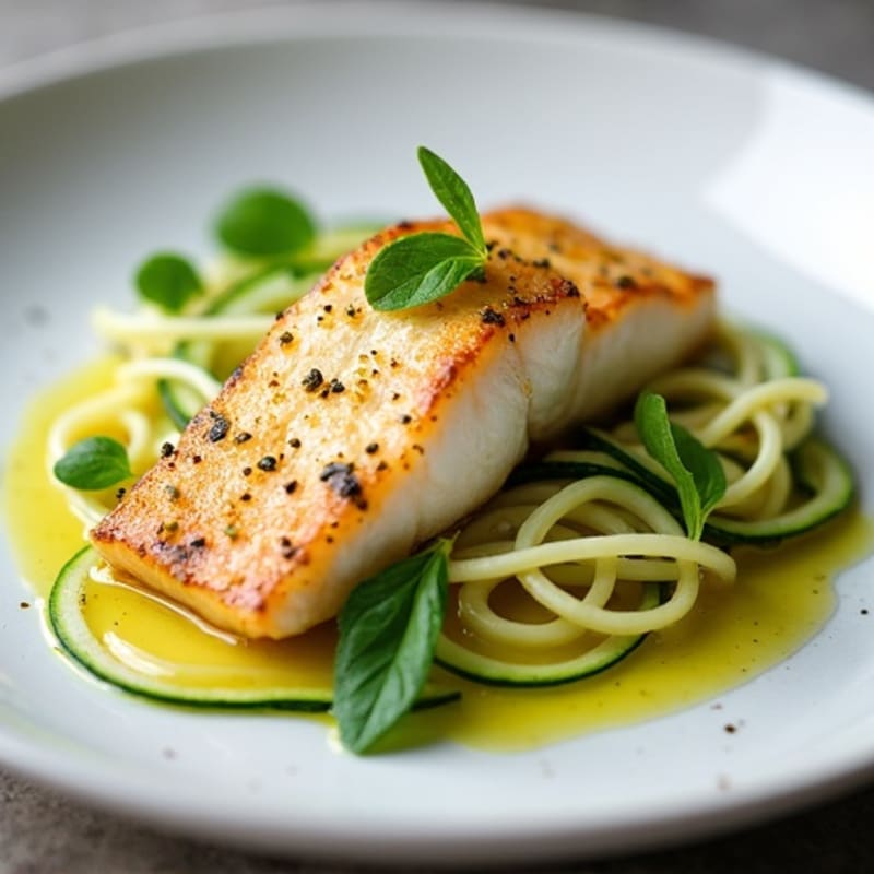 Fresh Lemon-Ginger Poached Fish with Zucchini Noodles