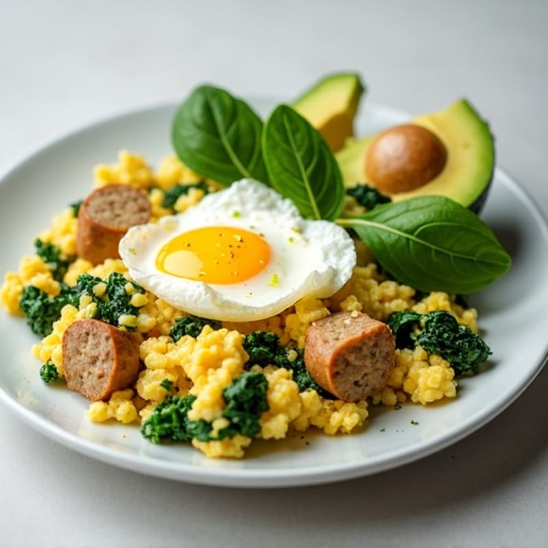 Egg White and Turkey Sausage Scramble with Spinach