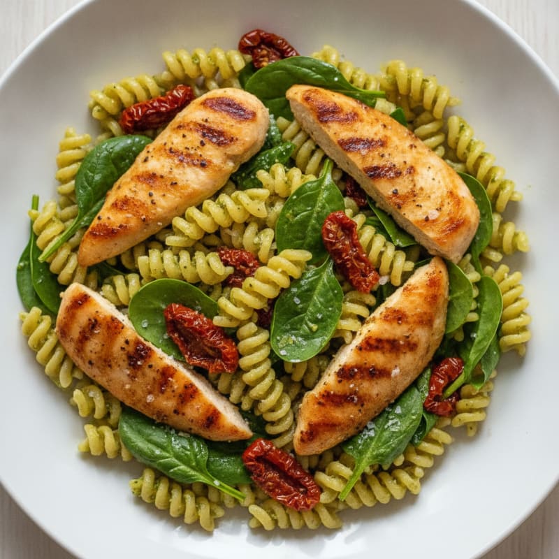 Pesto Chicken Pasta with Sun-Dried Tomatoes
