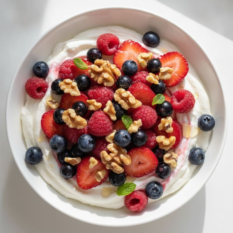 Greek Yogurt Protein Mousse with Mixed Berries