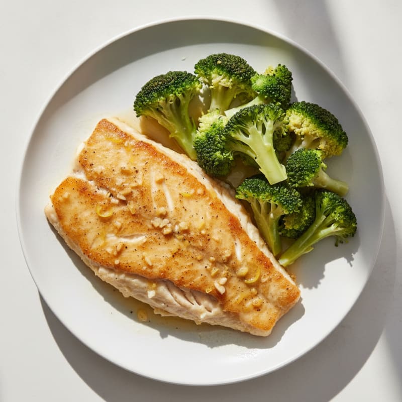 Seared Lemon Garlic Tilapia with Steamed Broccoli