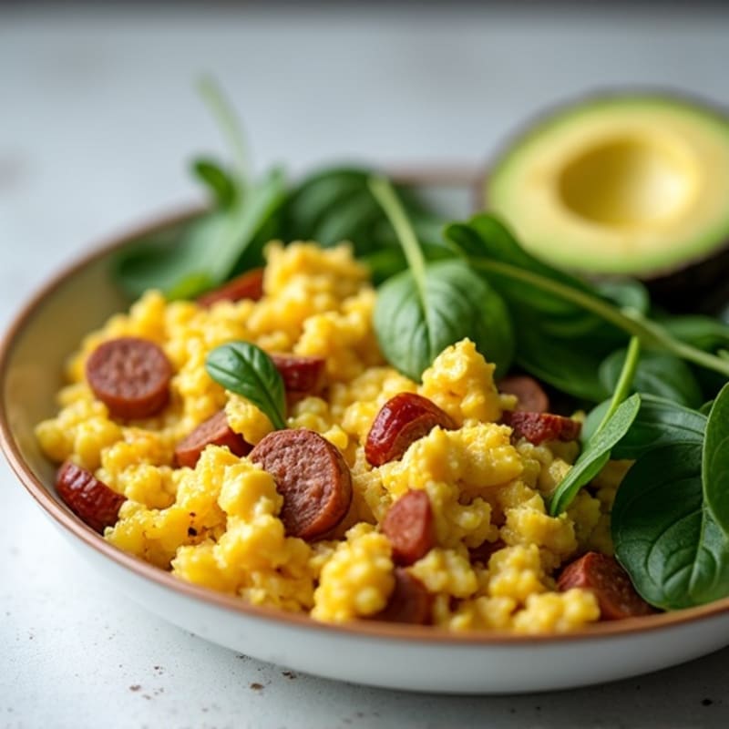 Egg White and Turkey Sausage Scramble with Spinach