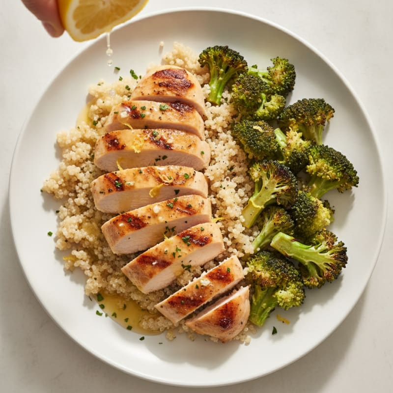 Grilled Chicken Breast with Quinoa and Roasted Broccoli