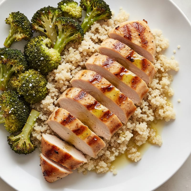Grilled Chicken Breast with Quinoa and Roasted Broccoli