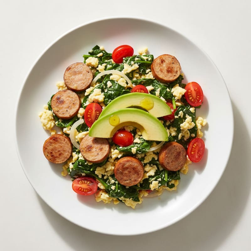 Egg White and Spinach Scramble with Turkey Sausage