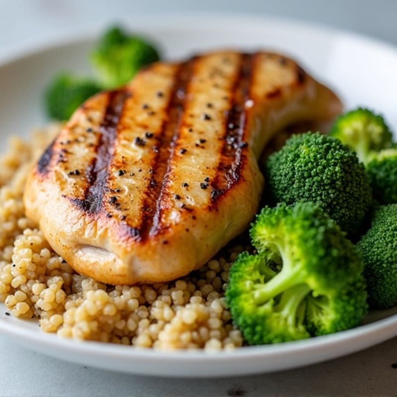 Grilled Chicken Breast with Quinoa and Roasted Broccoli