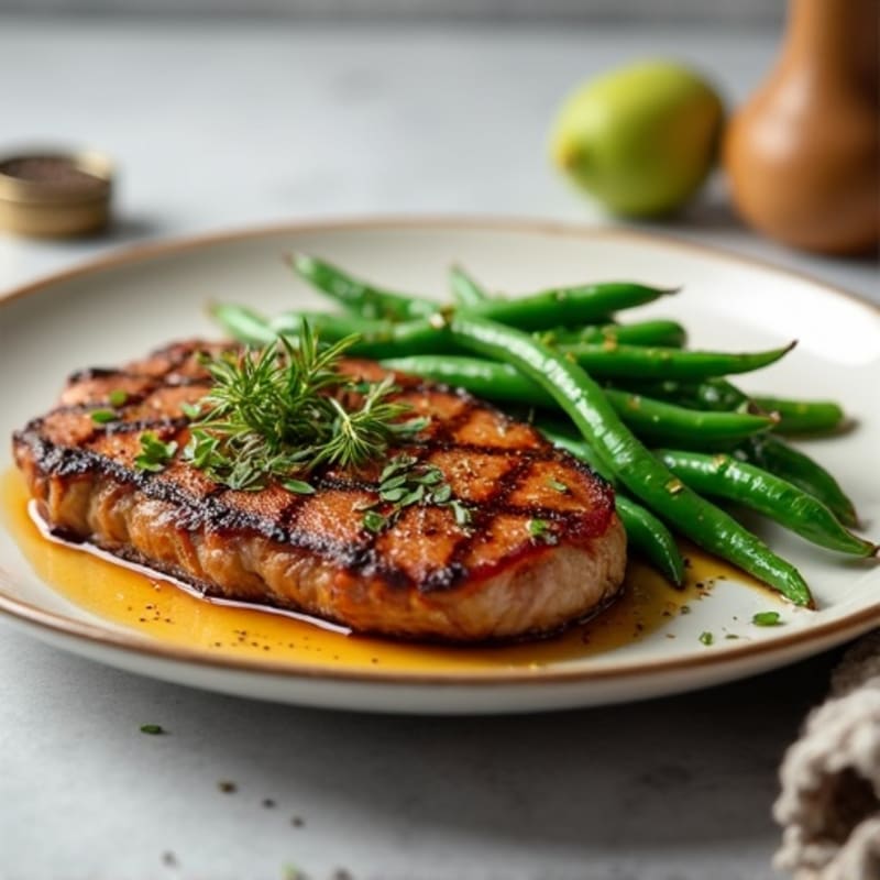 Pan-Seared Sirloin Steak with Roasted Garlic Green Beans