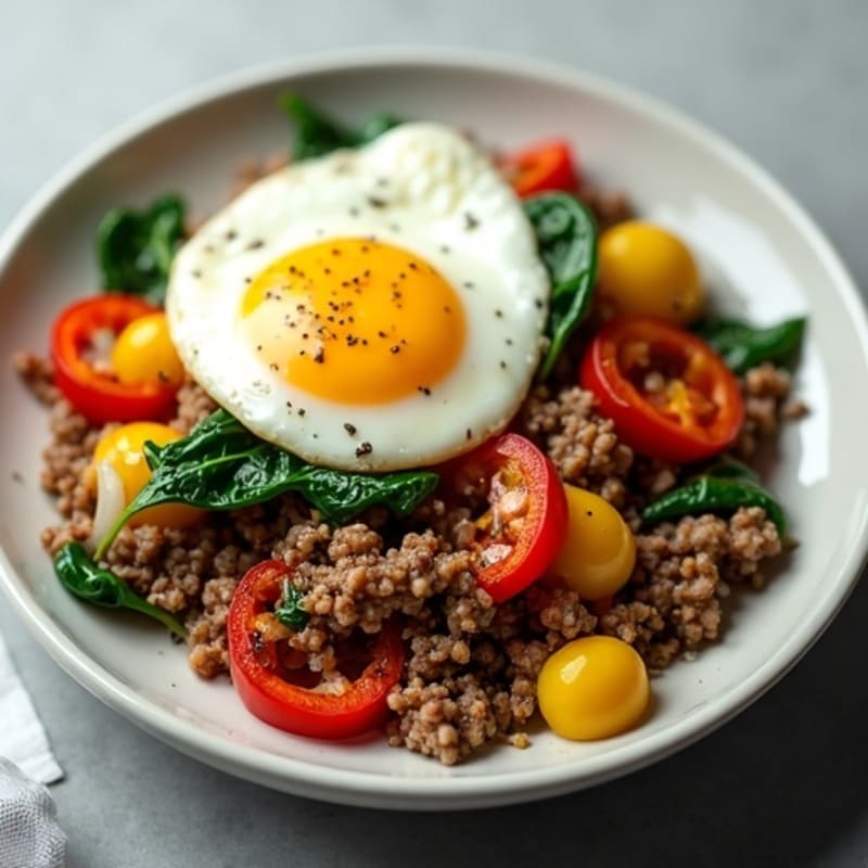 Hearty Ground Beef and Egg Scramble with Sautéed Vegetables