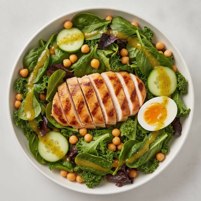 Grilled Chicken Breast Salad with Mixed Greens and Chickpeas