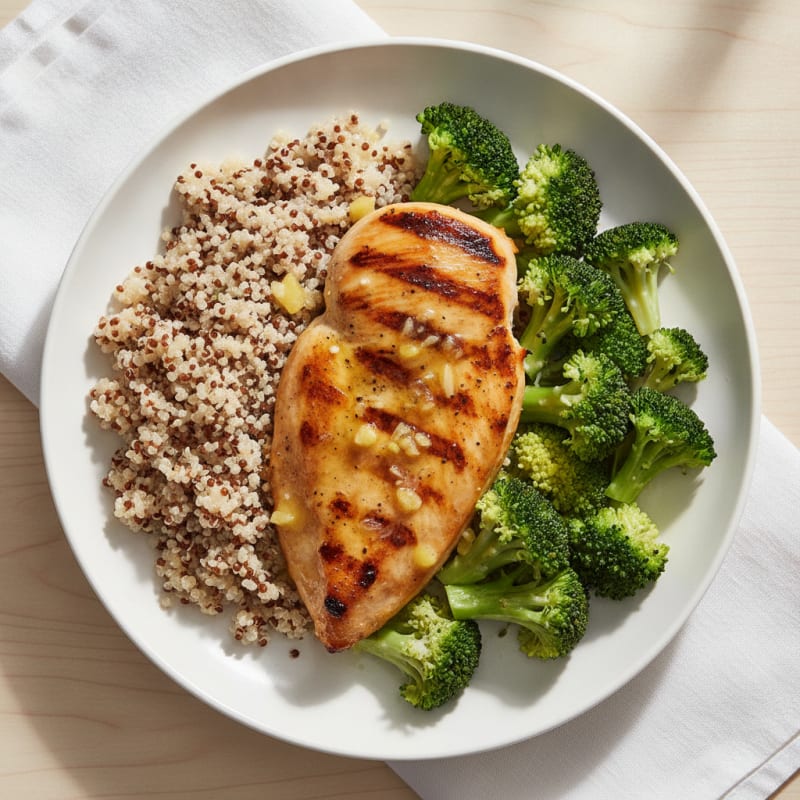 Grilled Chicken Breast with Quinoa and Steamed Broccoli
