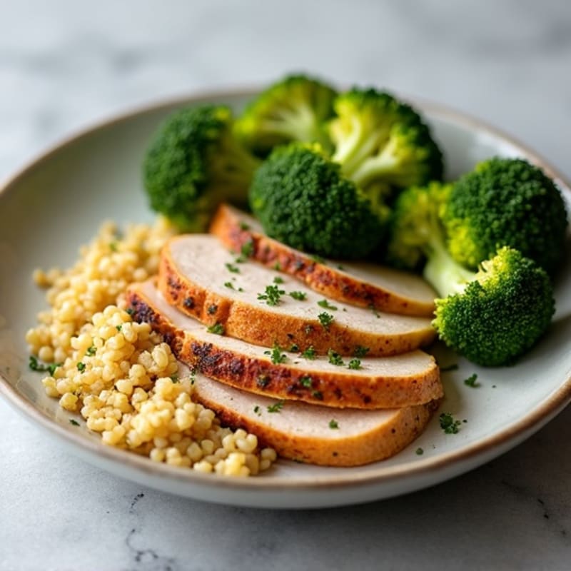 Seared Turkey Breast with Roasted Broccoli and Quinoa