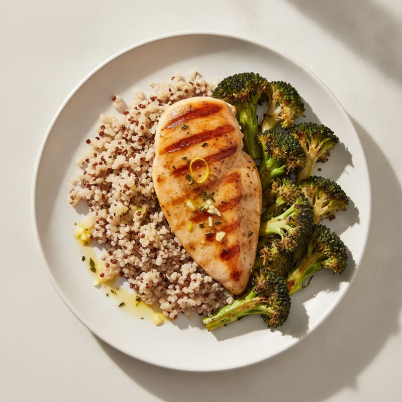 Grilled Chicken Breast with Quinoa and Roasted Broccoli