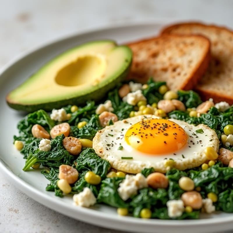 Egg White and Spinach Scramble with Cottage Cheese and Sliced Turkey
