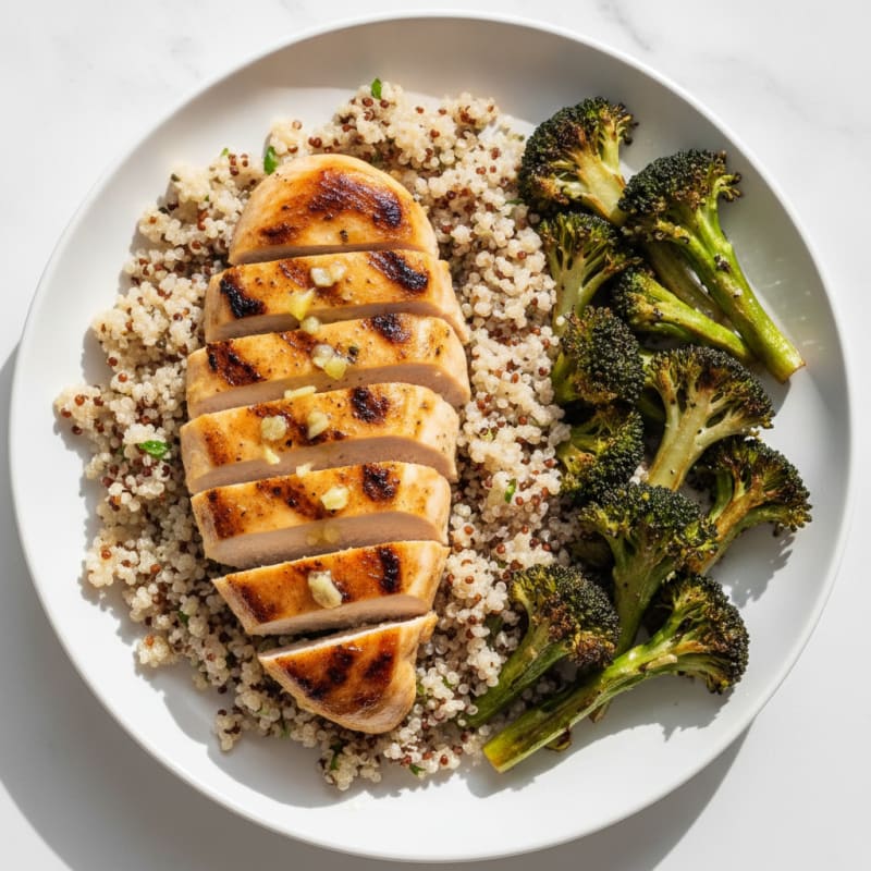 Grilled Lemon Garlic Chicken Breast with Quinoa and Roasted Broccoli