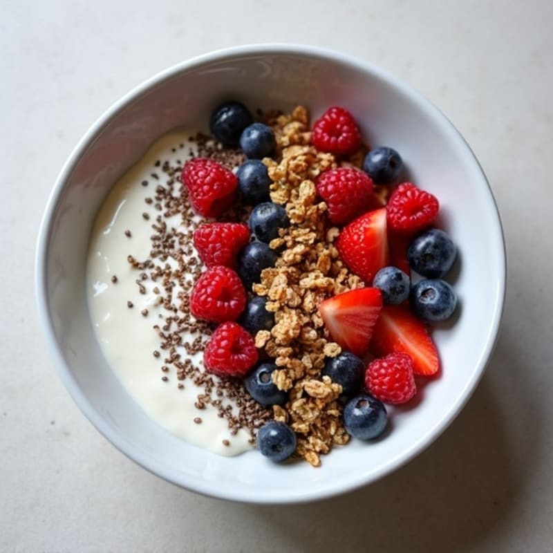 Silky Greek Yogurt Bowl with Chia, Hemp Seeds and Mixed Berries