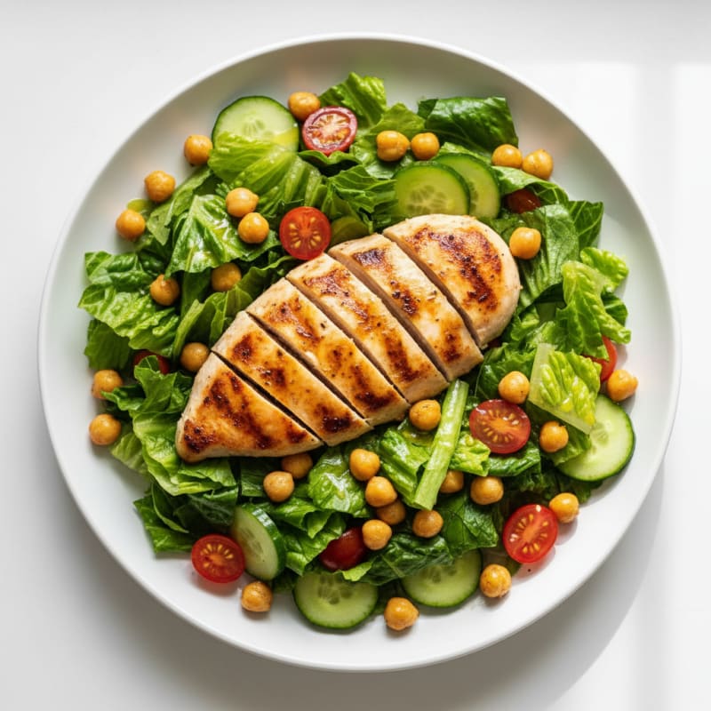 Grilled Chicken Breast with Crisp Romaine and Chickpea Salad
